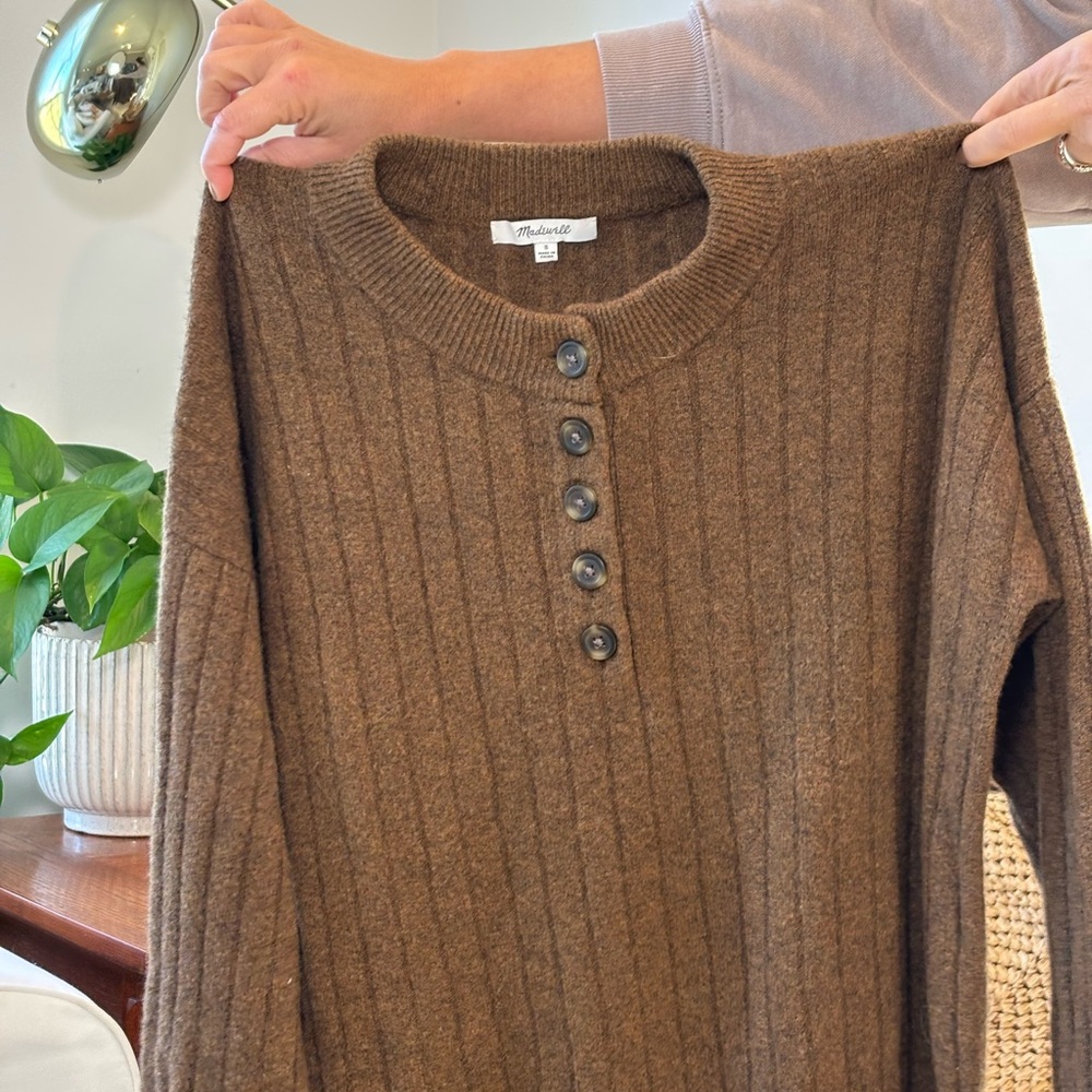 Madewell Brown Ribbed Button-Up Sweater